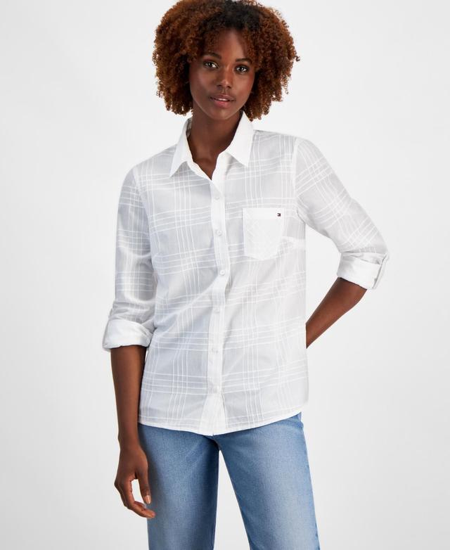 Tommy Hilfiger Plaid Dobby Roll Tab (French ) Women's Clothing Product Image