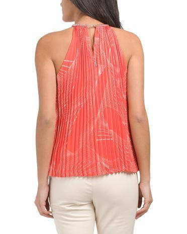 Chain Neck Pleated Blouse for Women | Polyester Product Image