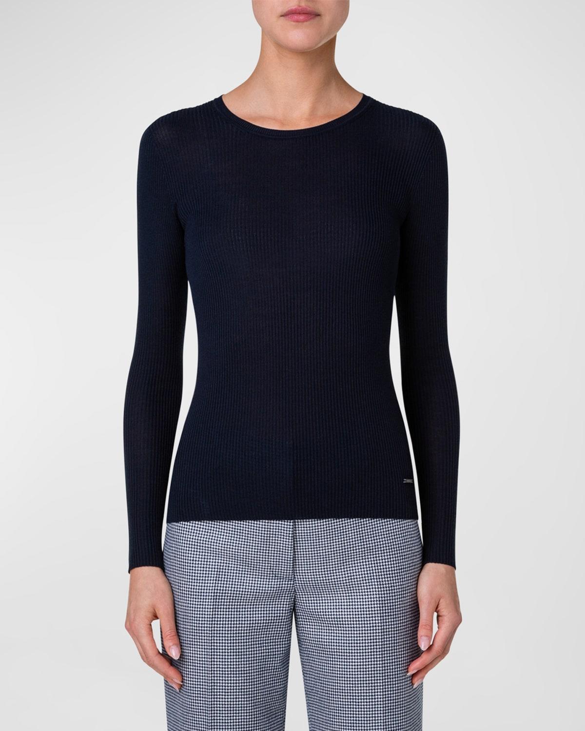 Silk Cotton Seamless Rib Fitted Sweater Product Image