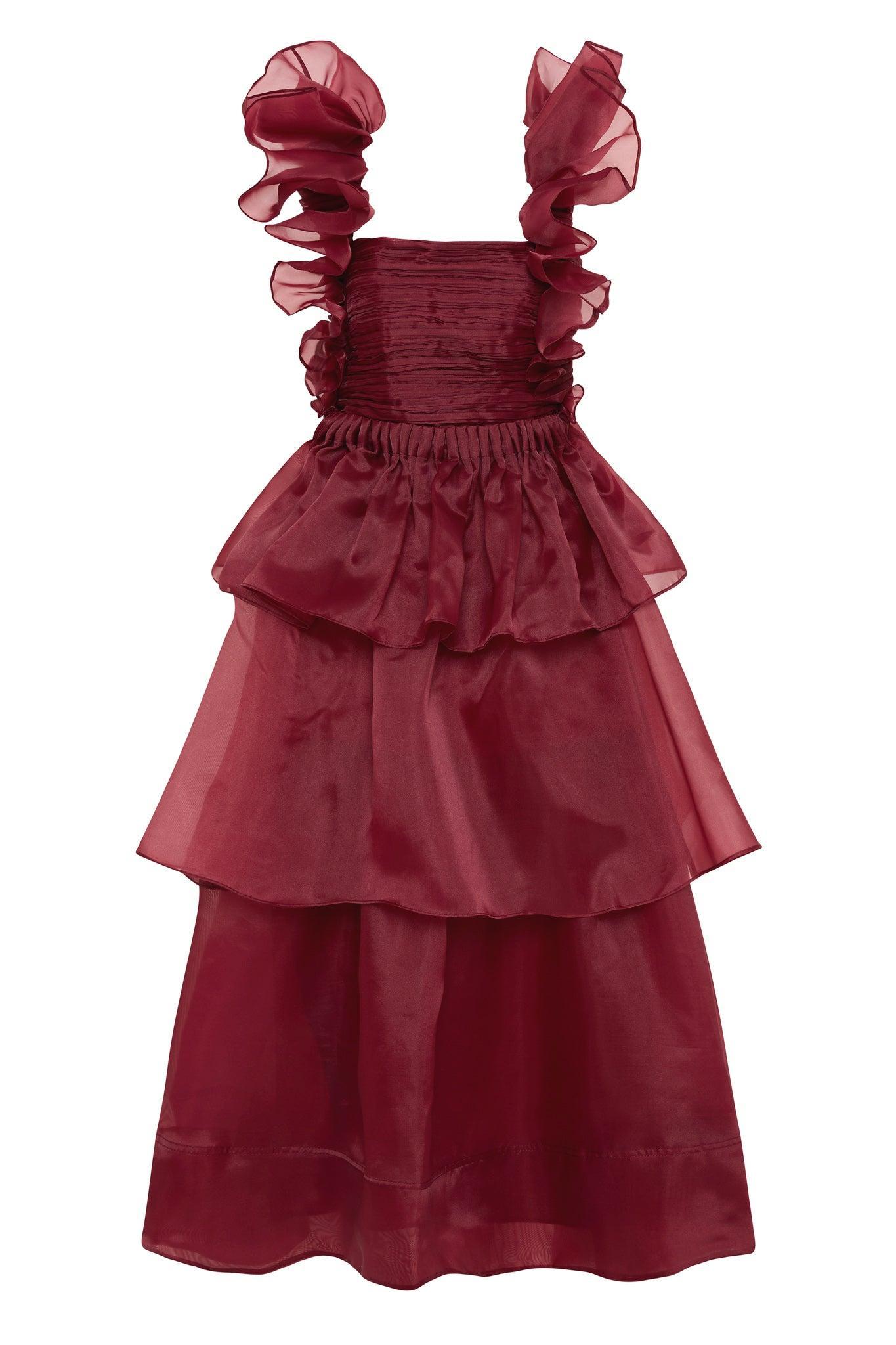 Asra Pleated Frill Midi Dress Product Image