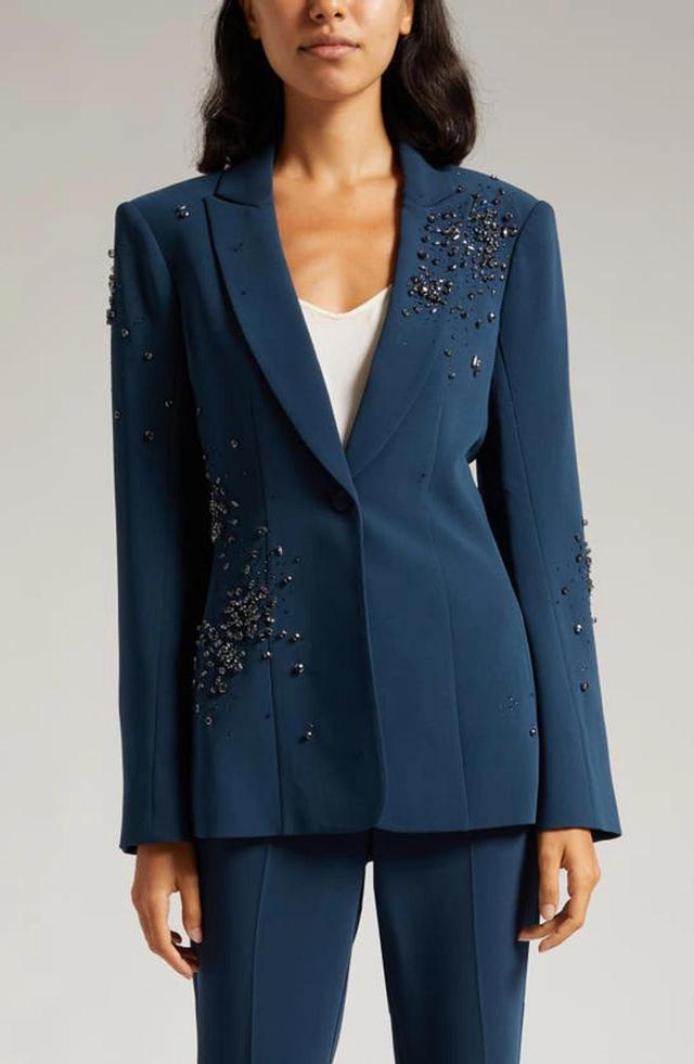 Rhinestone Crackle Embellished Cheyenne Blazer In Peacock Blue Product Image