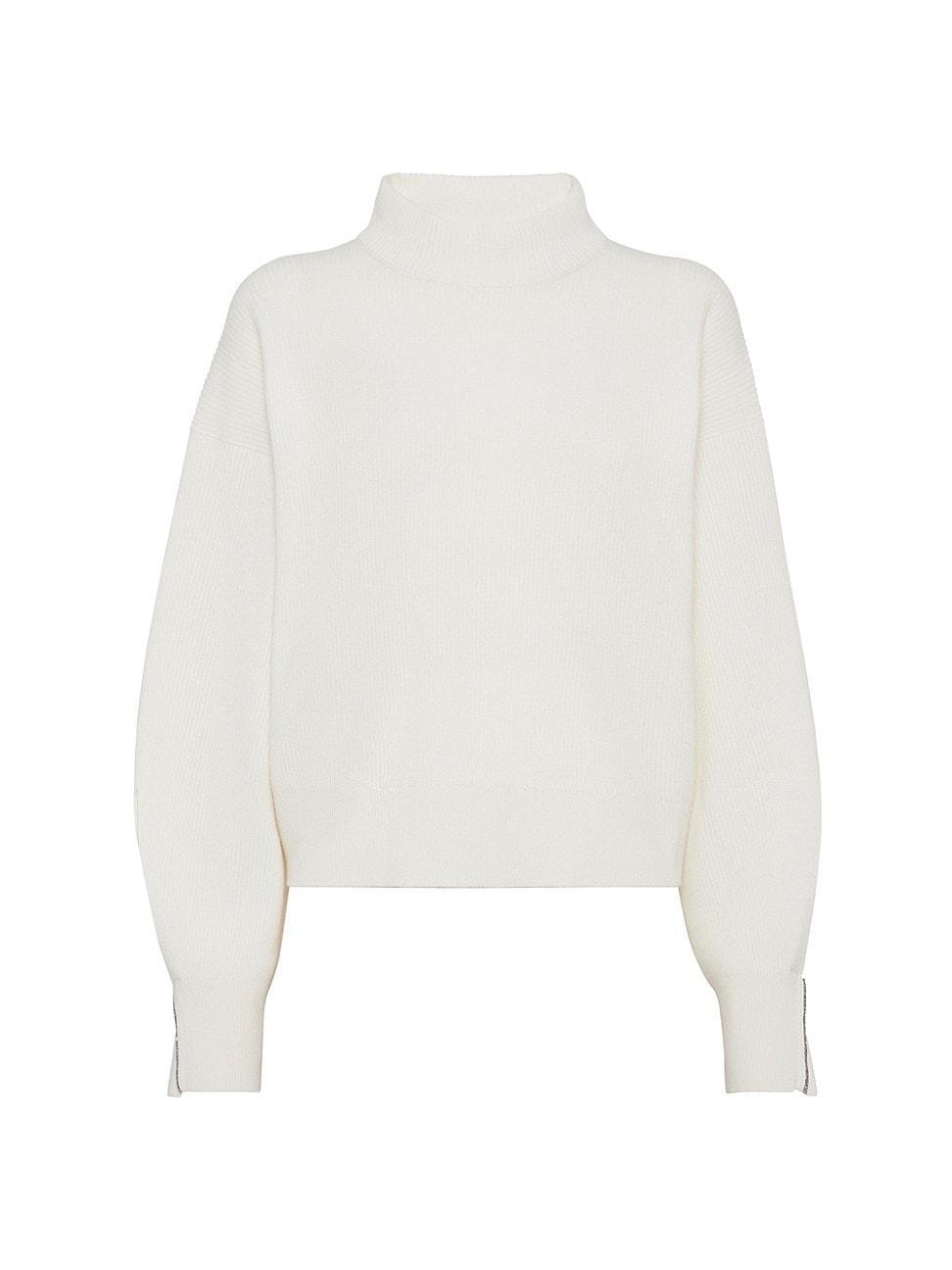 Womens Cashmere English Rib Sweater with Shiny Cuff Details Product Image