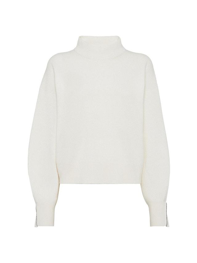 Womens Cashmere English Rib Sweater with Shiny Cuff Details Product Image