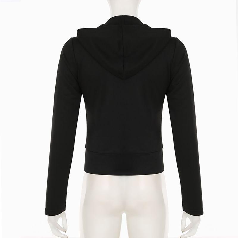 Hooded Graphic Print Zip Up Crop Hoodie Product Image