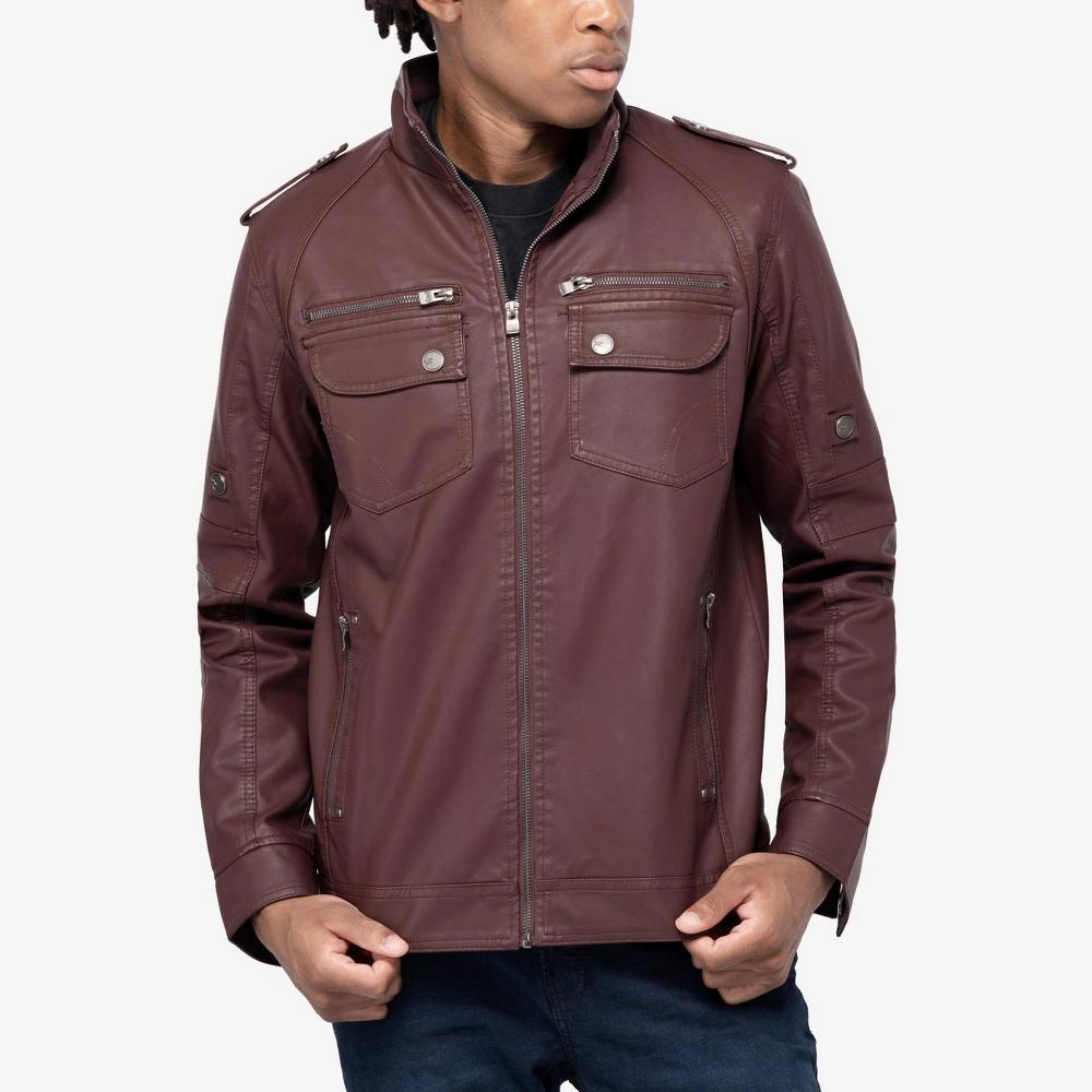 X RAY Men's Utility Jacket With Faux Shearing Lining in BURGUNDY Size Medium Product Image