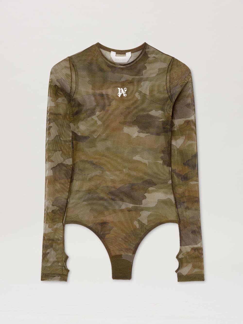 Camo Tulle Bodysuits in green  - Palm Angels® Official  Product Image