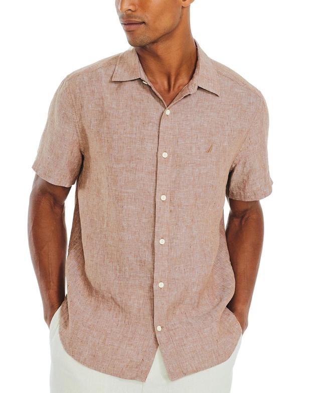 Nautica Mens Classic-Fit Solid Linen Short-Sleeve Shirt Product Image