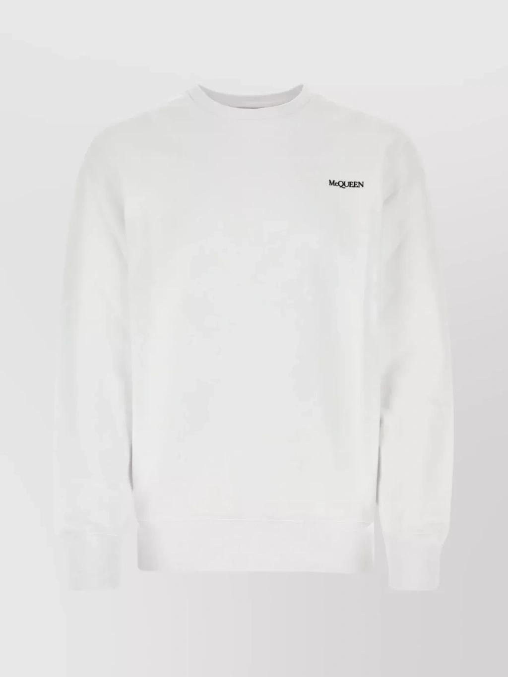 Cotton Ribbed Crew-neck Sweater In White Product Image