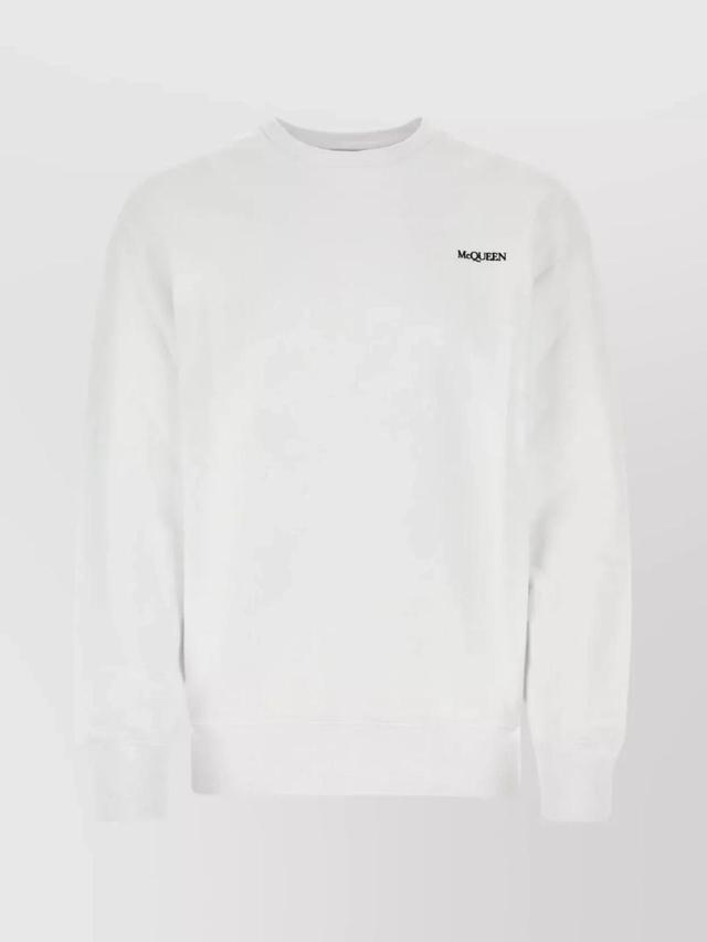 Cotton Ribbed Crew-neck Sweater In White Product Image