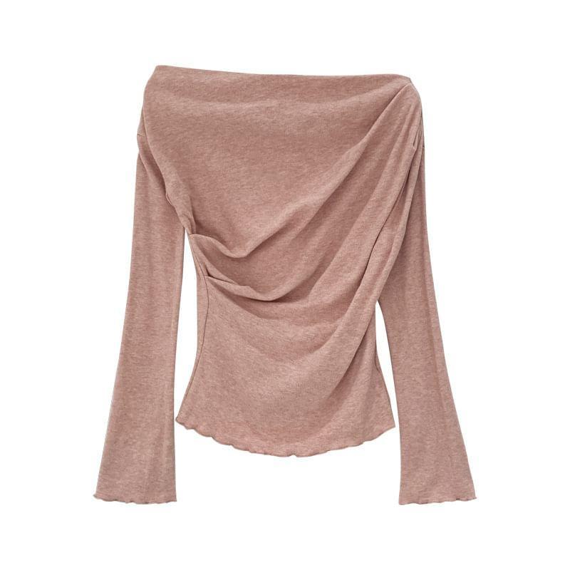 Long-Sleeve Off Shoulder Plain T-Shirt Product Image