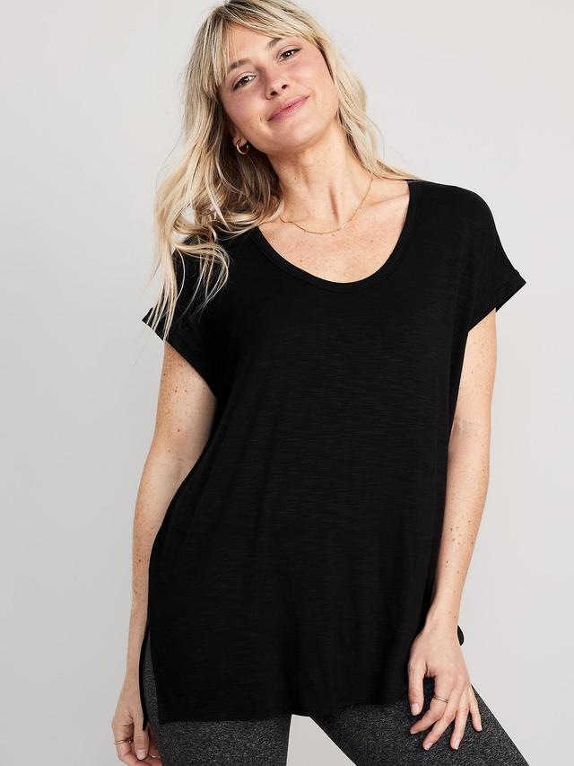 Luxe Voop-Neck Slub-Knit Tunic T-Shirt for Women Product Image