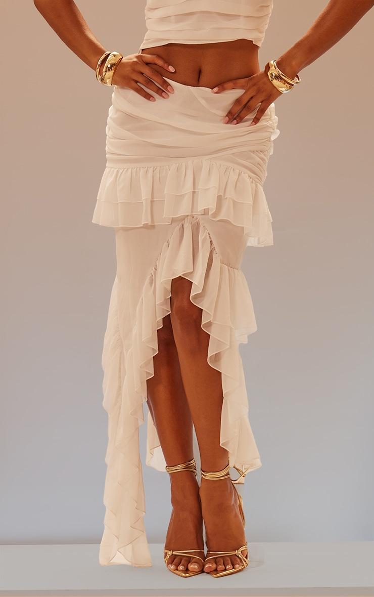 White Ruffle Maxi Skirt Product Image