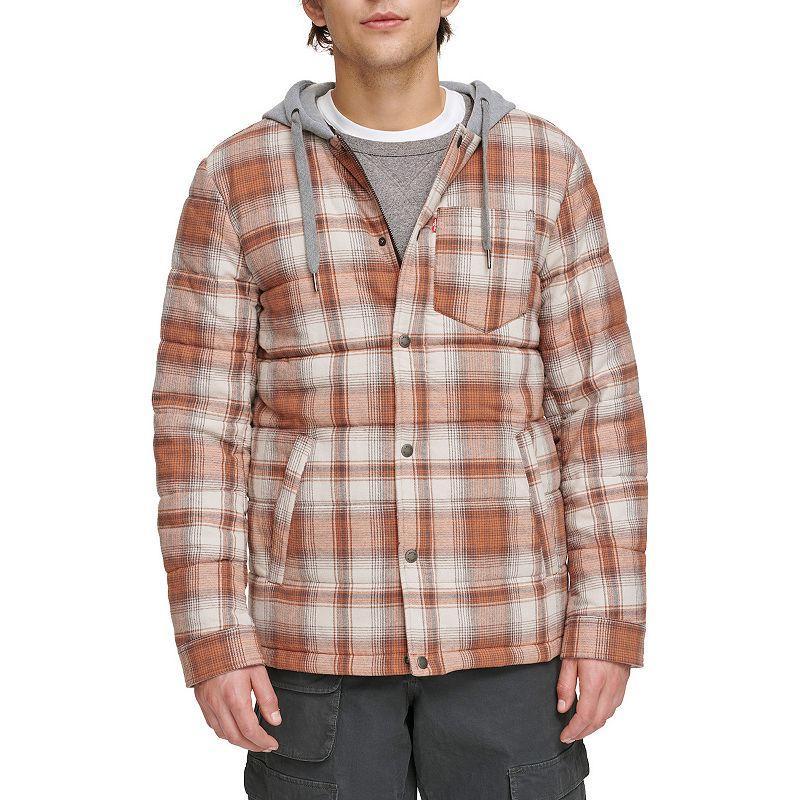 Mens Levis Quilted Hooded Shirt Jacket Orange Product Image