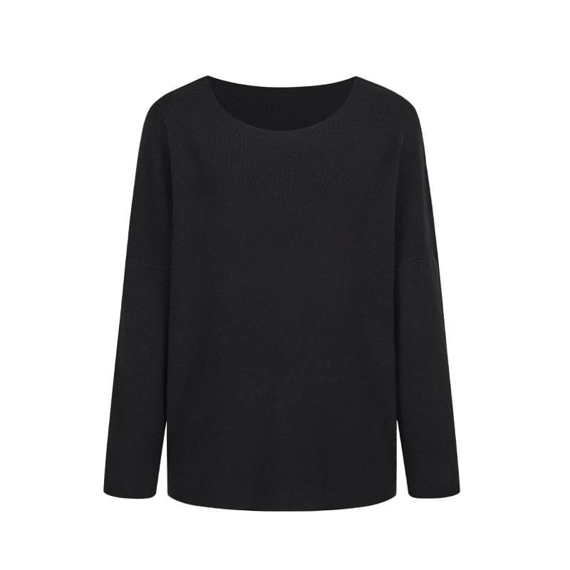 Long Sleeve One Shoulder Plain Knit Top Product Image