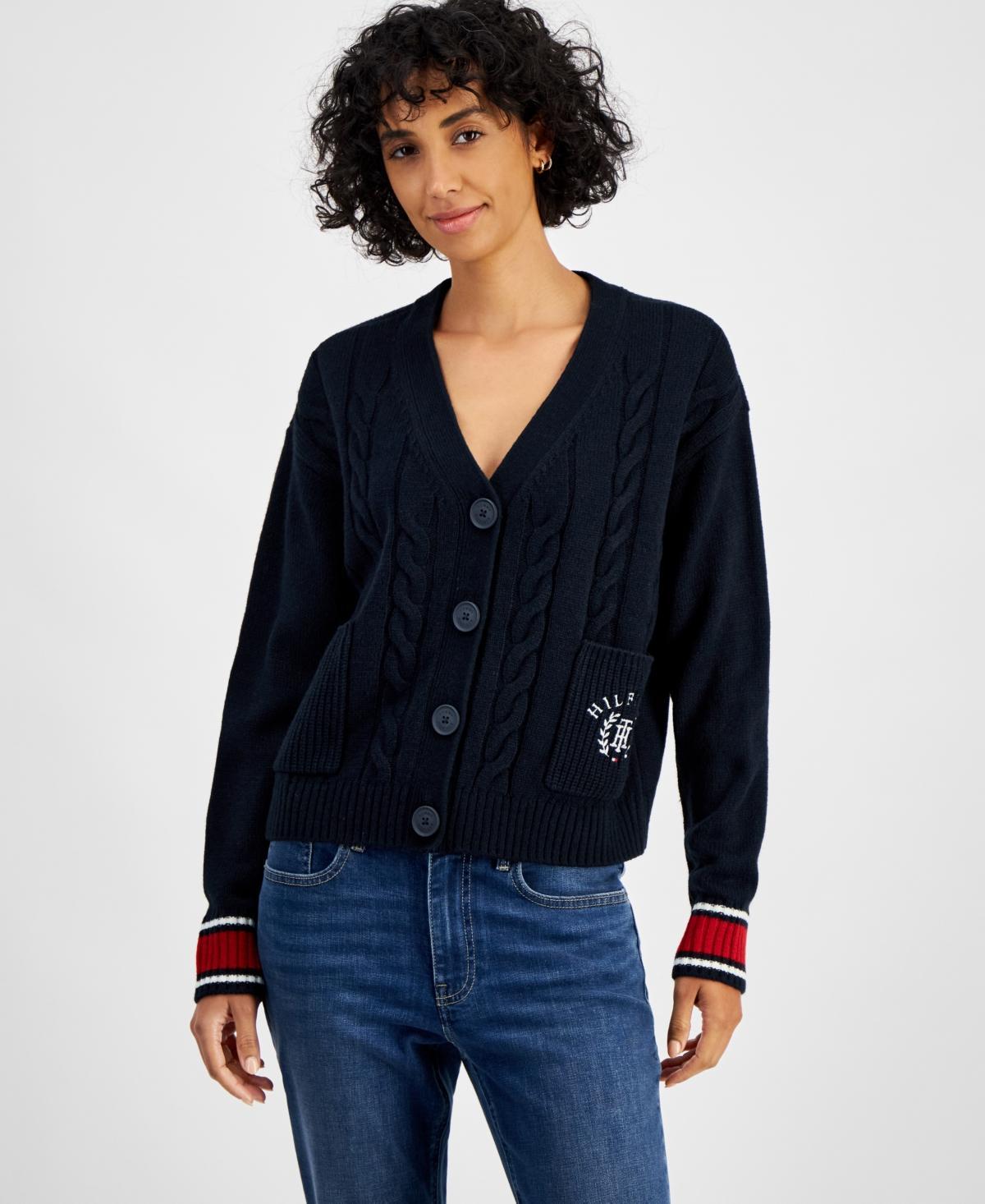 Tommy Hilfiger Womens Cable Knit Front Button Cardigan Product Image