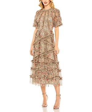 Womens Ruffled Floral Mesh Midi-Dress Product Image