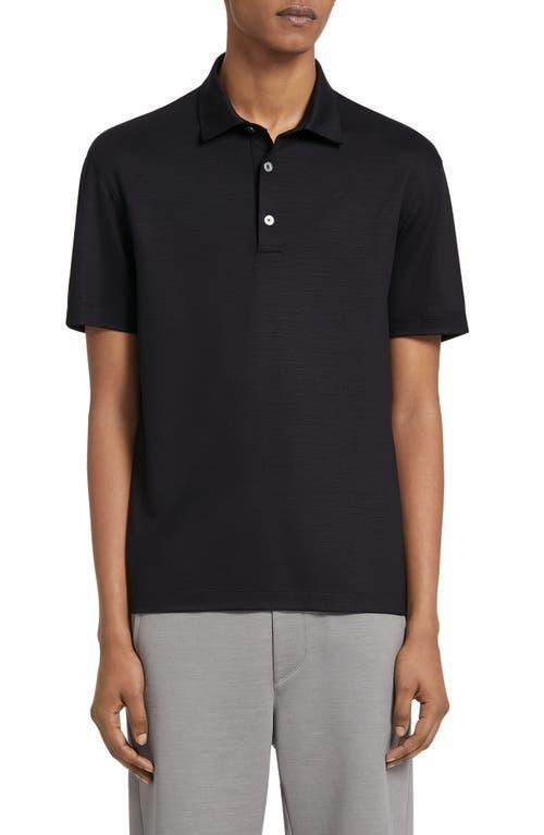 Zegna Navy Blue High Performance Wool Short-Sleeve Polo Product Image