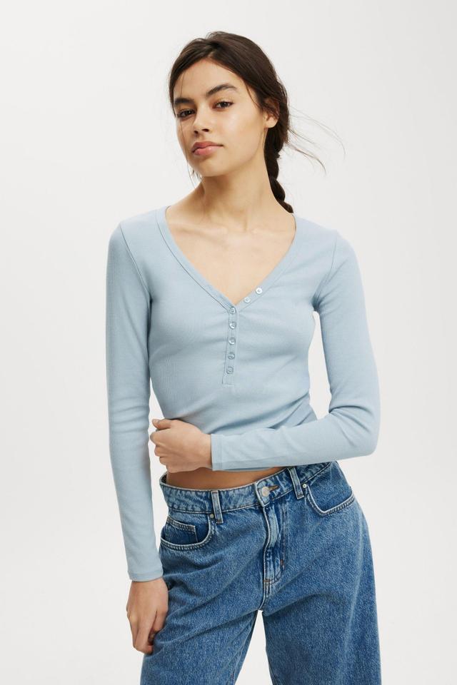 Cotton On Women - Kelsey V Front Henley Long Sleeve - Delphi blue Product Image