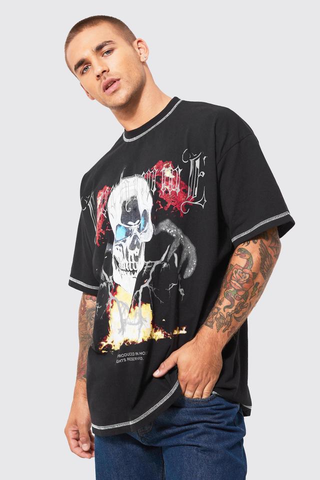 Oversized Contrast Stitch Graphic T-shirt | boohooMAN USA Product Image