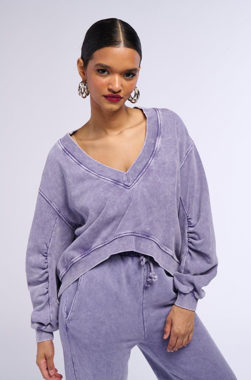 LYRA MINERAL WASHED DEEP V SWEATSHIRT Product Image