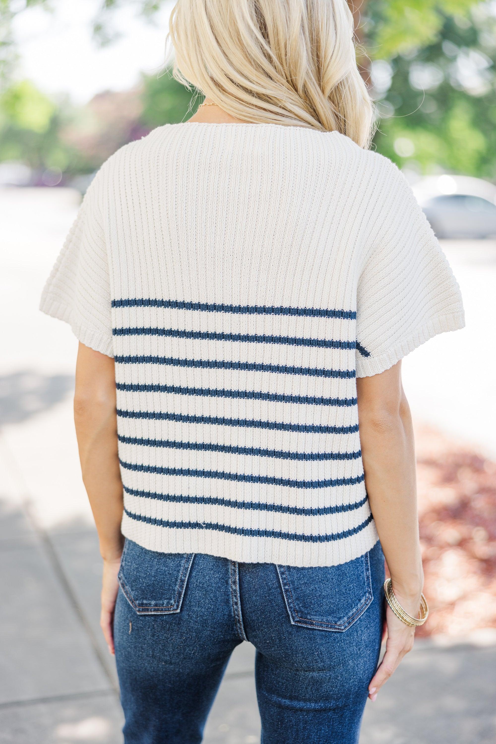 Ready For The Day Navy Blue Striped Sweater Female Product Image