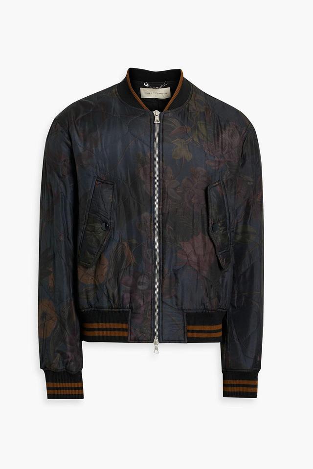 Quilted Printed Satin Bomber Jacket In Navy Product Image