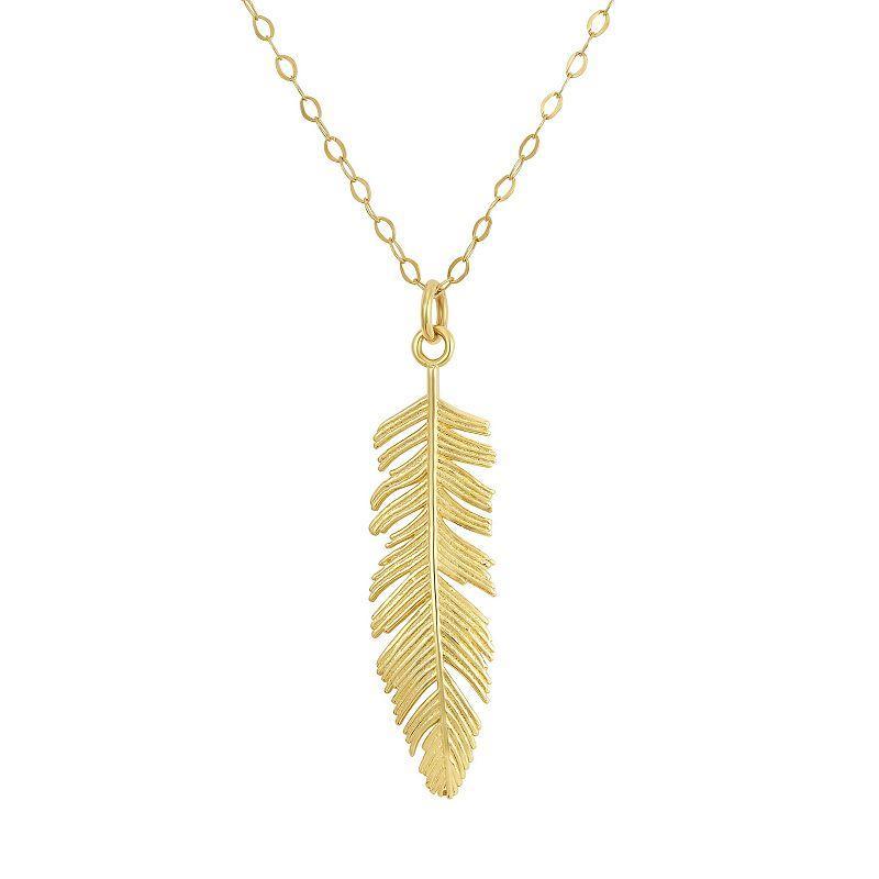 Forever 14K 14k Gold Feather Pendant Necklace, Womens Product Image