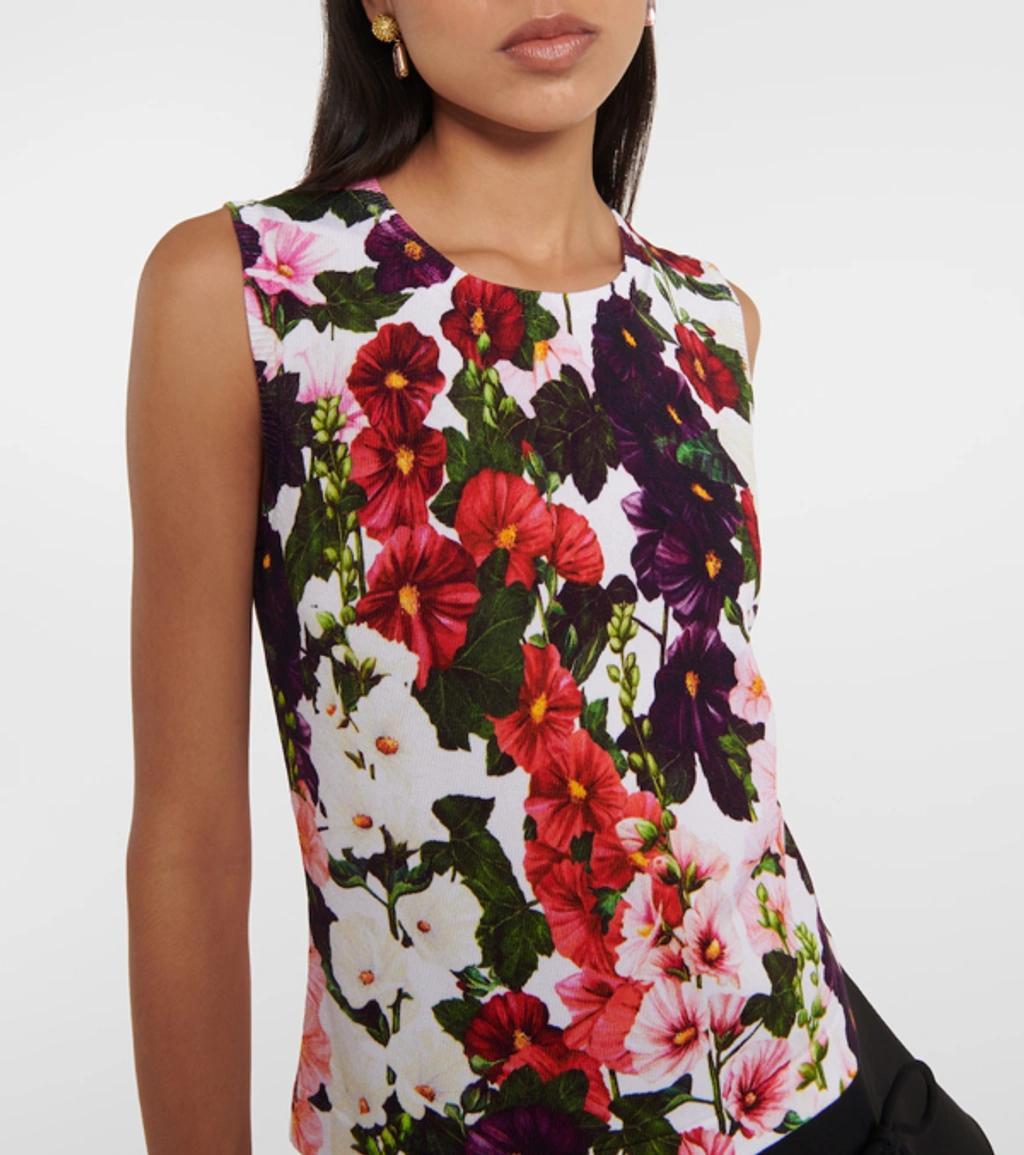 OSCAR DE LA RENTA Hollyhocks Print Tank Top In Pink White Product Image