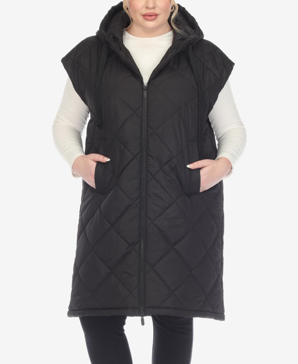 White Mark Plus Size Diamond Quilted Hooded Puffer Vest Product Image