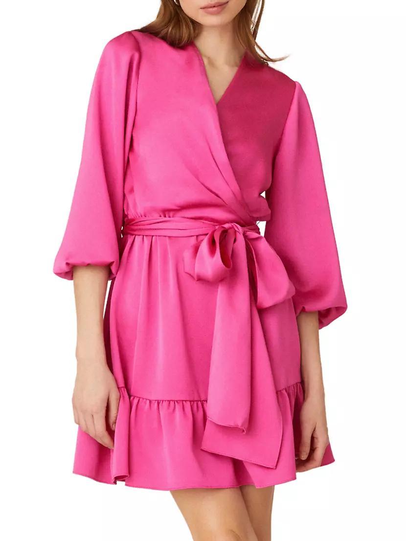 Satin Tie-Waist Wrap Minidress Product Image