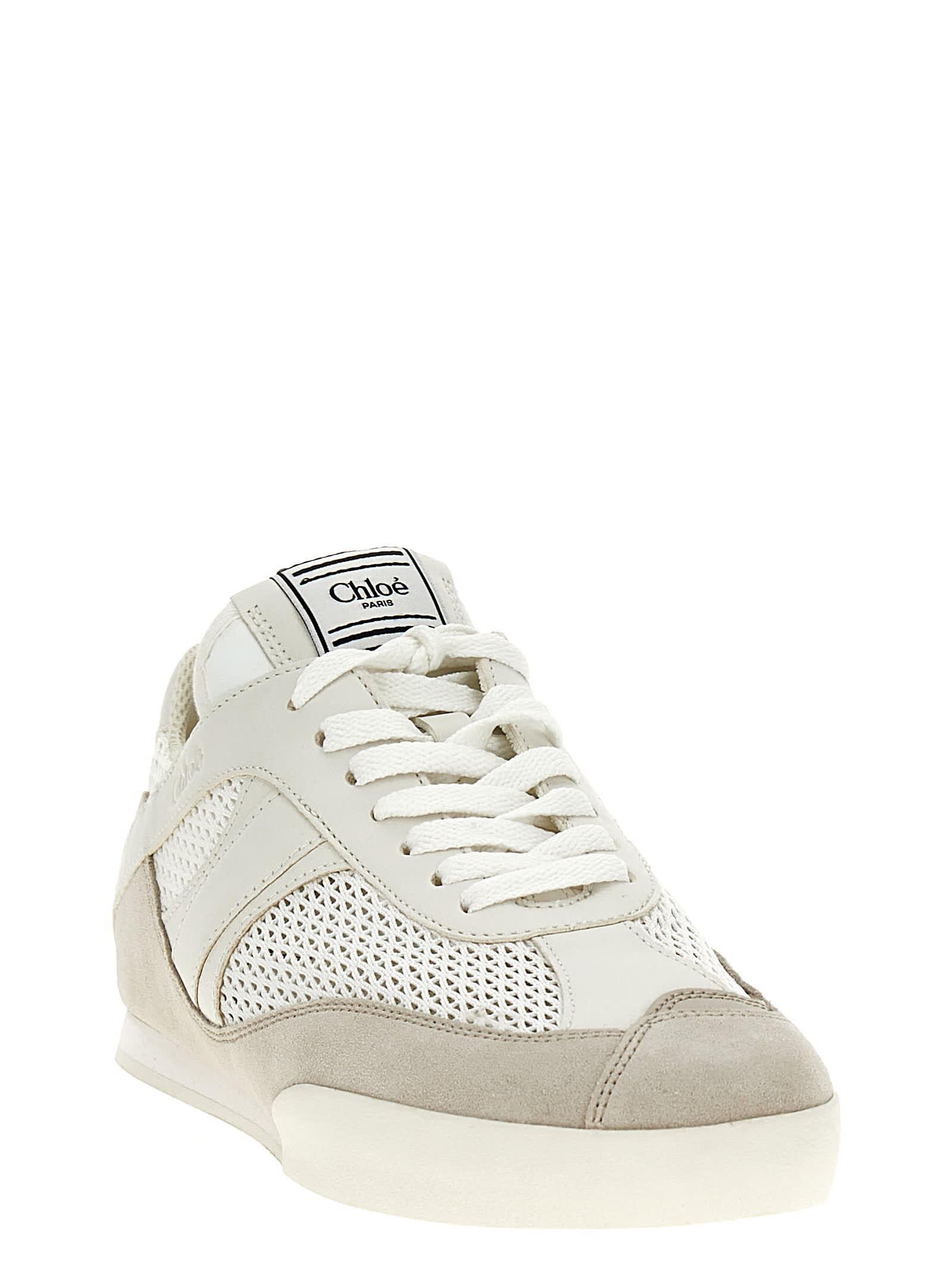 CHLOÉ Kick Mesh And Leather Low-top Sneakers In Off-white Product Image