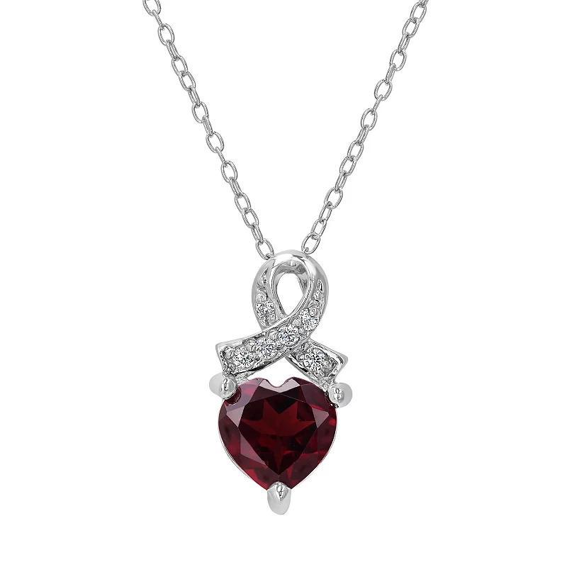 Gemistry Sterling Silver Stone & Cubic Zirconia Heart Ribbon Pendant Necklace, Womens Red Product Image