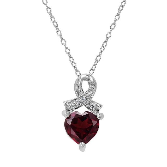 Gemistry Sterling Silver Stone & Cubic Zirconia Heart Ribbon Pendant Necklace, Womens Red Product Image