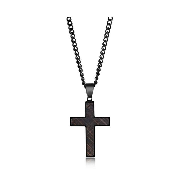 Mens Stainless Steel Black & Rose Gold Lined Cross Product Image