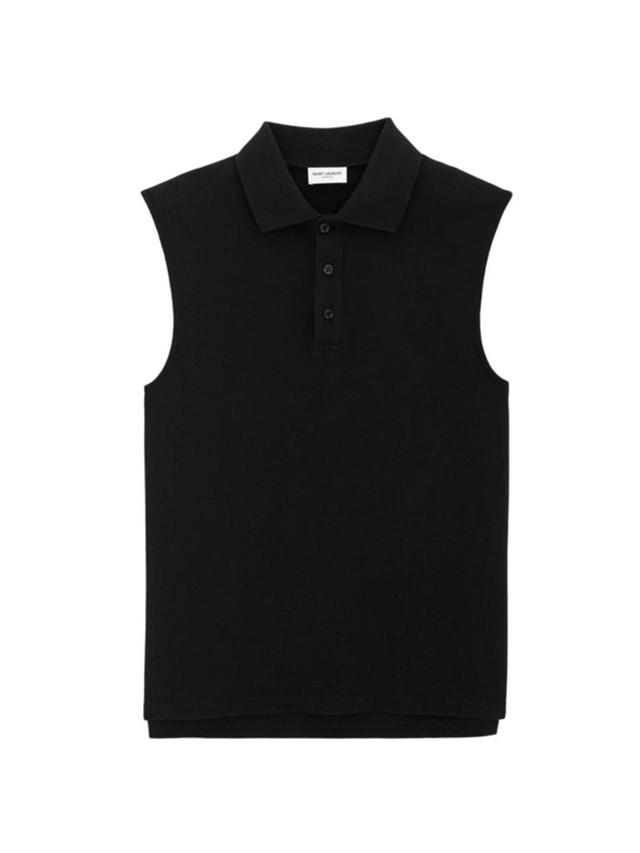 Cassandre-embroidered Sleeveless Polo Shirt In Black Product Image