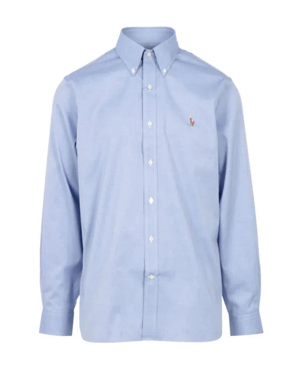 POLO RALPH LAUREN Logo Embroidered Long-sleeved Shirt In Blue Product Image