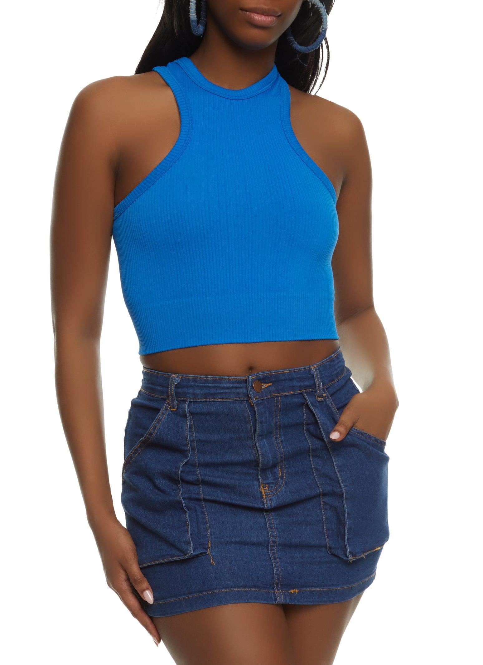 Womens Rib Knit Seamless Cropped Tank Top Product Image