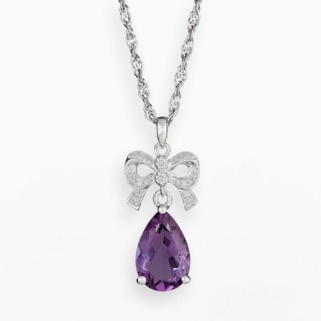 Celebration Gems Sterling Silver Amethyst and Diamond Accent Bow Pendant, Womens Purple Product Image