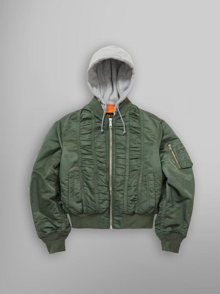 ALPHA X MADEME HOODED RUCHED MA-1 BOMBER JACKET product image