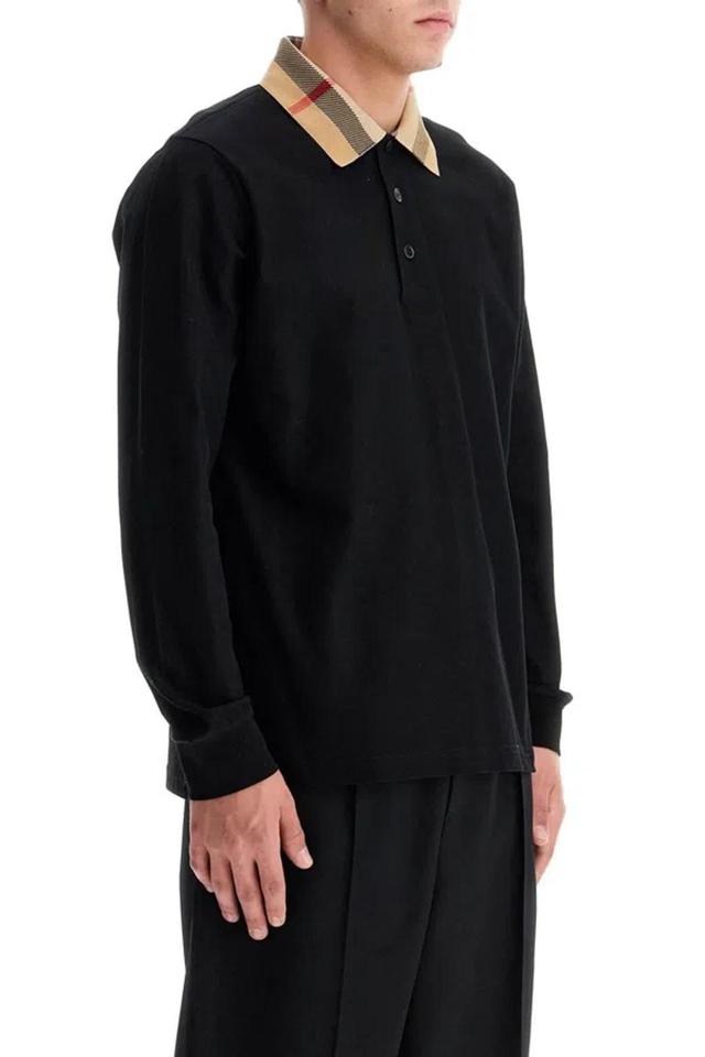 Check Detailed Long Sleeved Polo Shirt In Smoked Navy Product Image