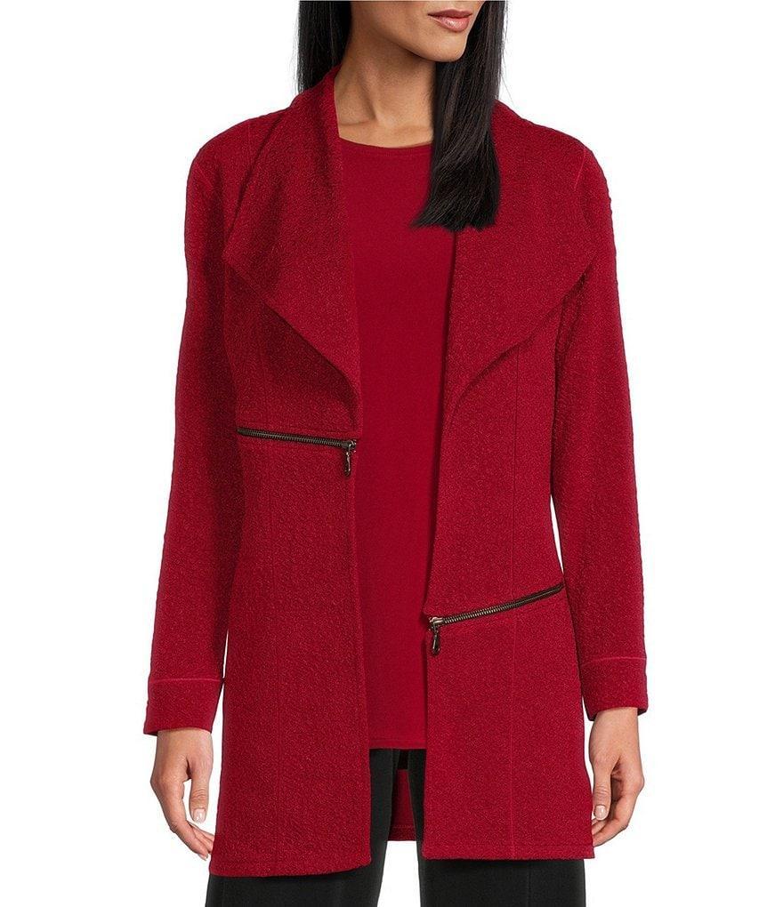 Eva Varro Barcelona Pebble Textured Knit Wing Collar Long Sleeve Open-Front Statement Jacket Product Image