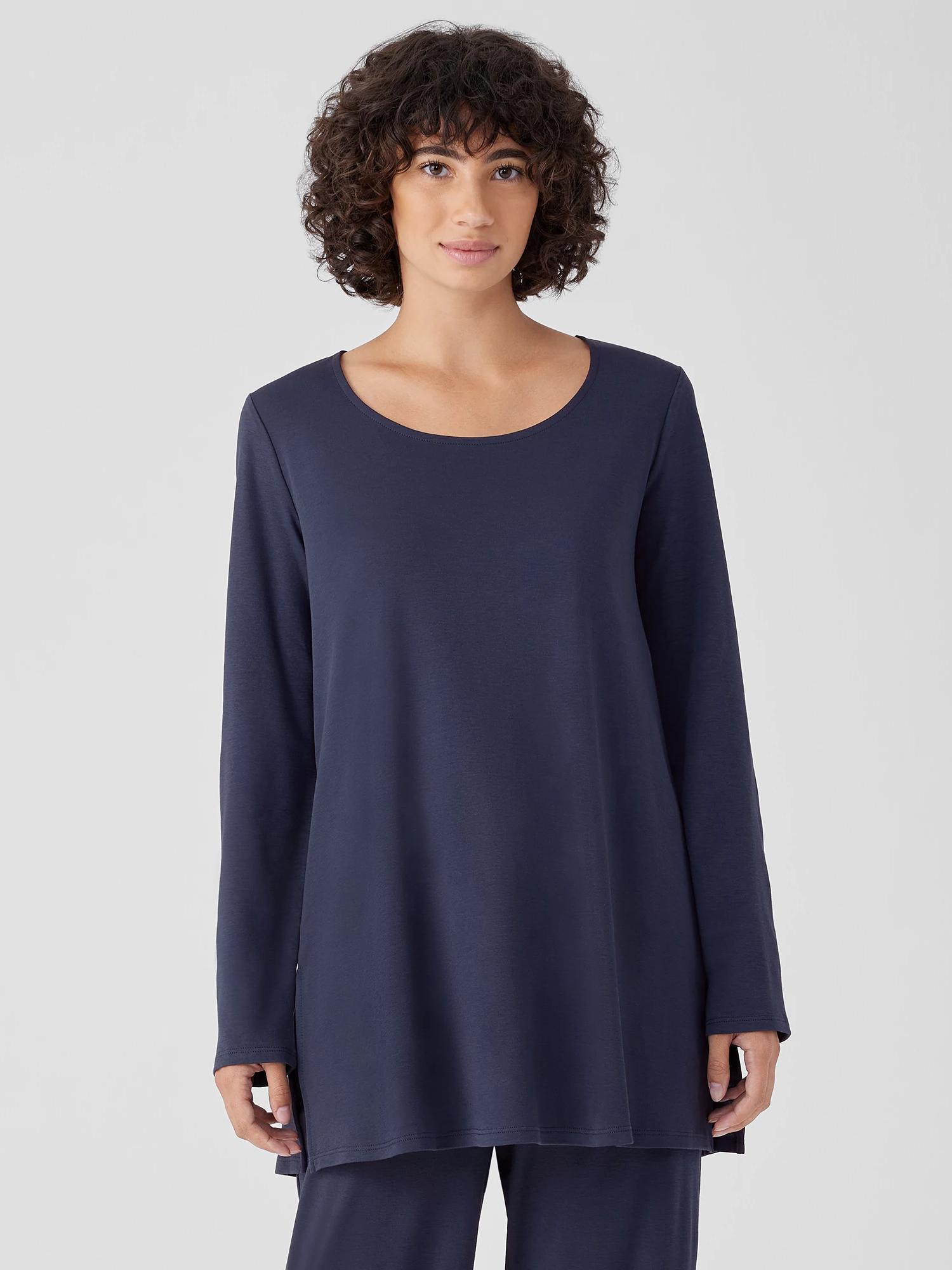 EILEEN FISHER Organic Cotton Interlock Long Sleep Topfemale Product Image