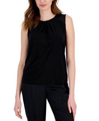 Kasper Womens Pleat-Neck Sleeveless Top Product Image