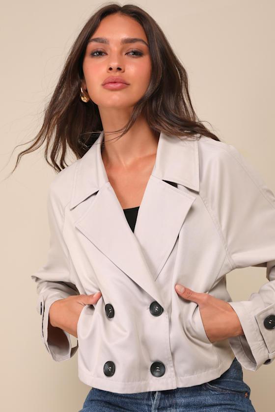 Whatever Weather Ivory Double Breasted Cropped Trench Coat Product Image