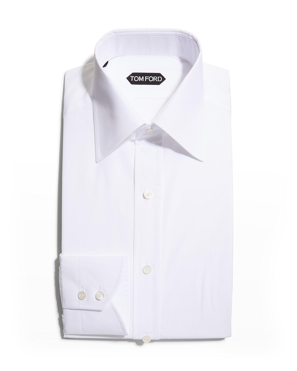 TOM FORD Men's Solid Cotton Dress Shirt - Size: 38 EU (15 US) - WHITE SOLID Product Image