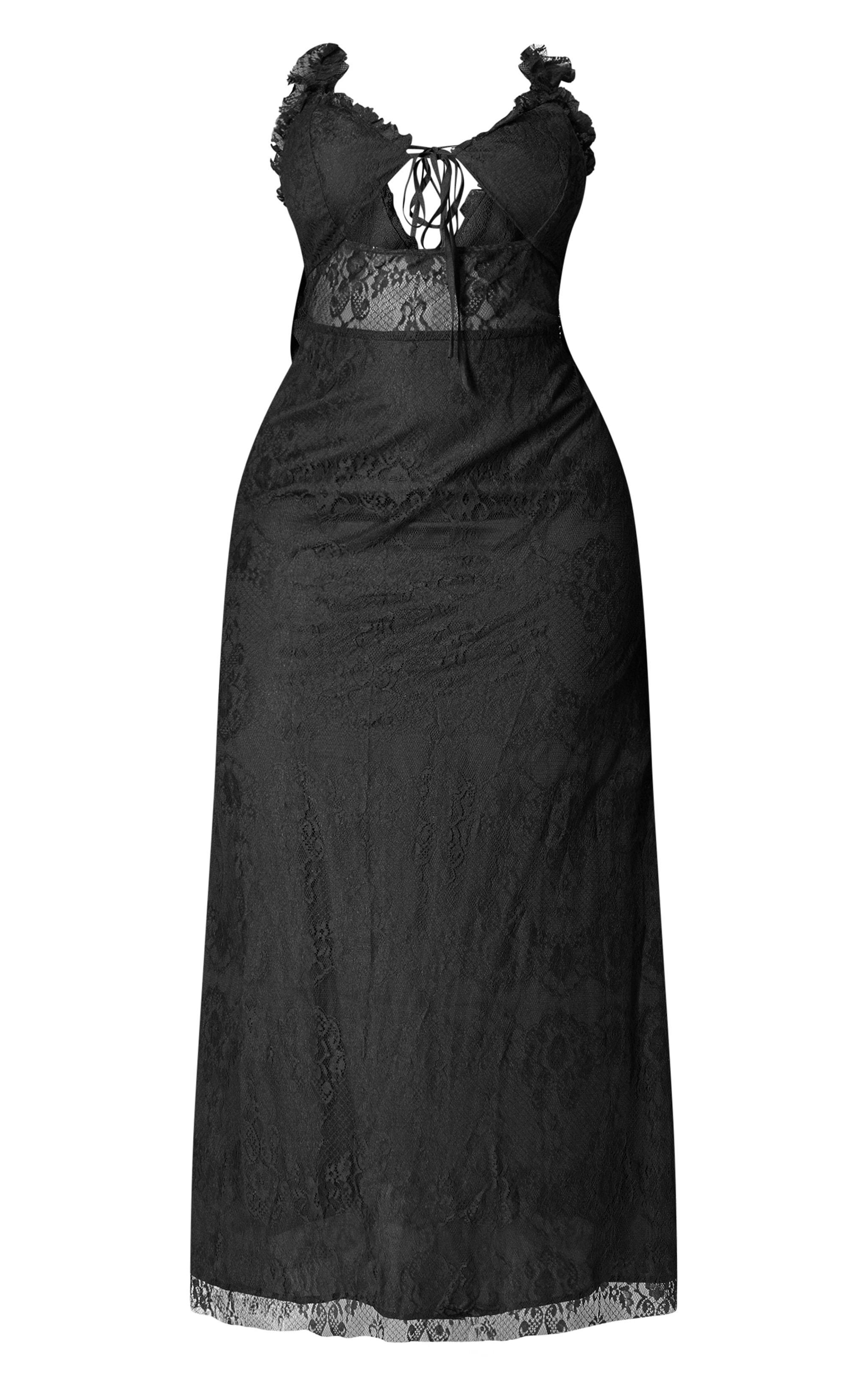 Plus Black Lace Tie Front Bust Detail Maxi Dress Product Image