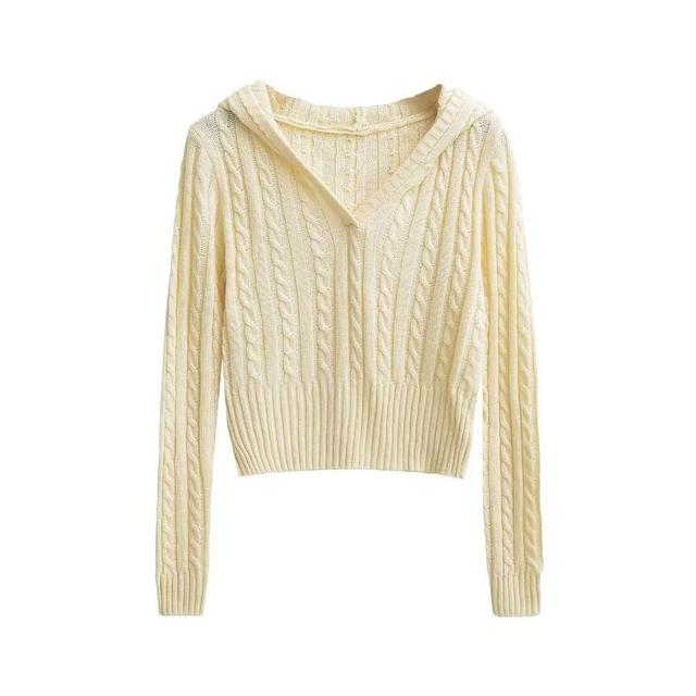 Long-Sleeve Cable Knit Plain Top Product Image