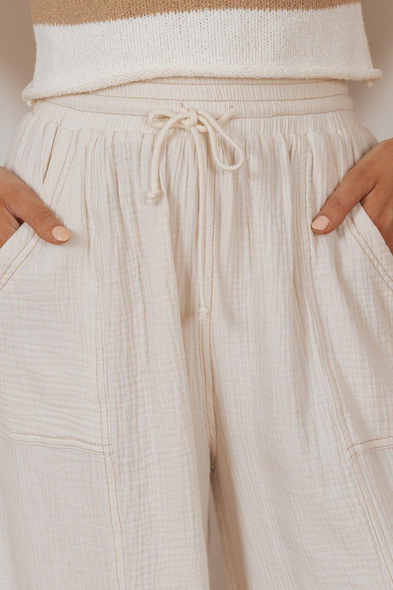 MUSE Cream Drawstring Parachute Pants - FINAL SALE Product Image