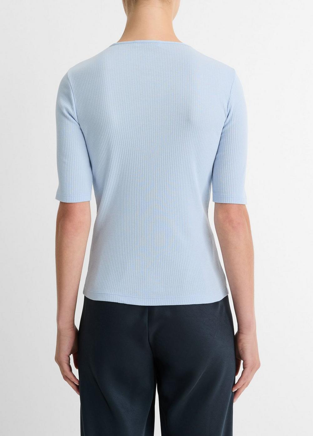 Ribbed Cotton Elbow-Sleeve T-Shirt Product Image