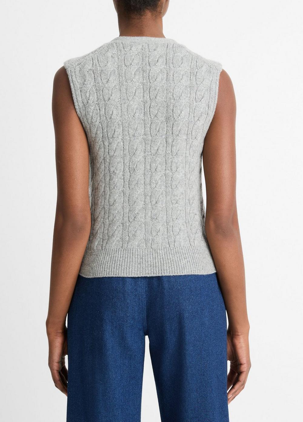 Womens Cable Wool-Blend Button Sweater Vest, Heather Silver Dust, Size XL Vince Product Image